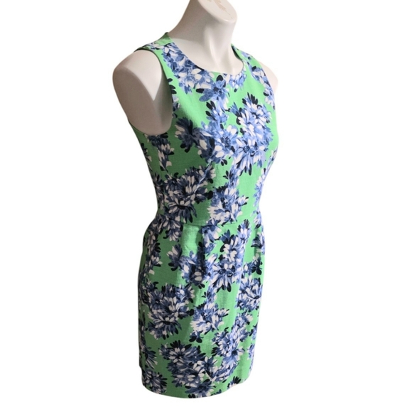 J.Crew Factory Floral Sheath Dress Green & Blue Size 4 - Picture 4 of 12
